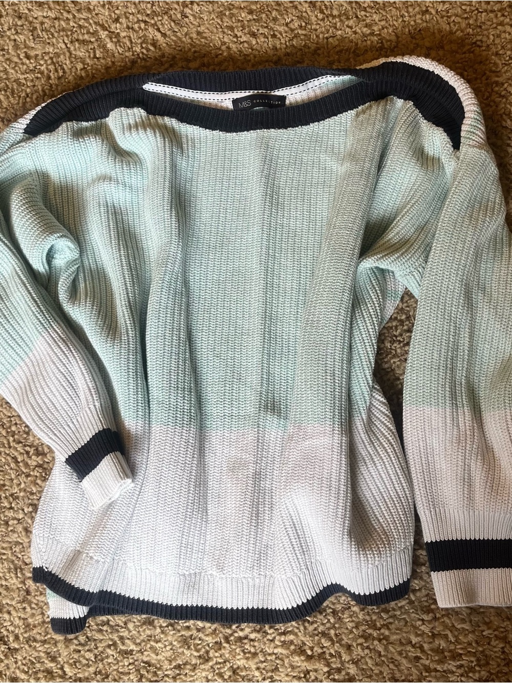 Marks & Spencer Mint, White & Navy Off-Shoulder Knit Sweater